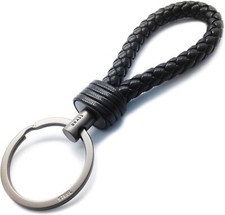 Genuine Leather Key Ring 100 Lambskin Key Chain Round Fob Loop Black 5"
