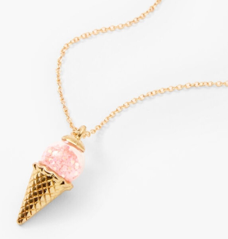 Kawaii Pink Glitter Confetti Icecream Shaker Pendant Necklace