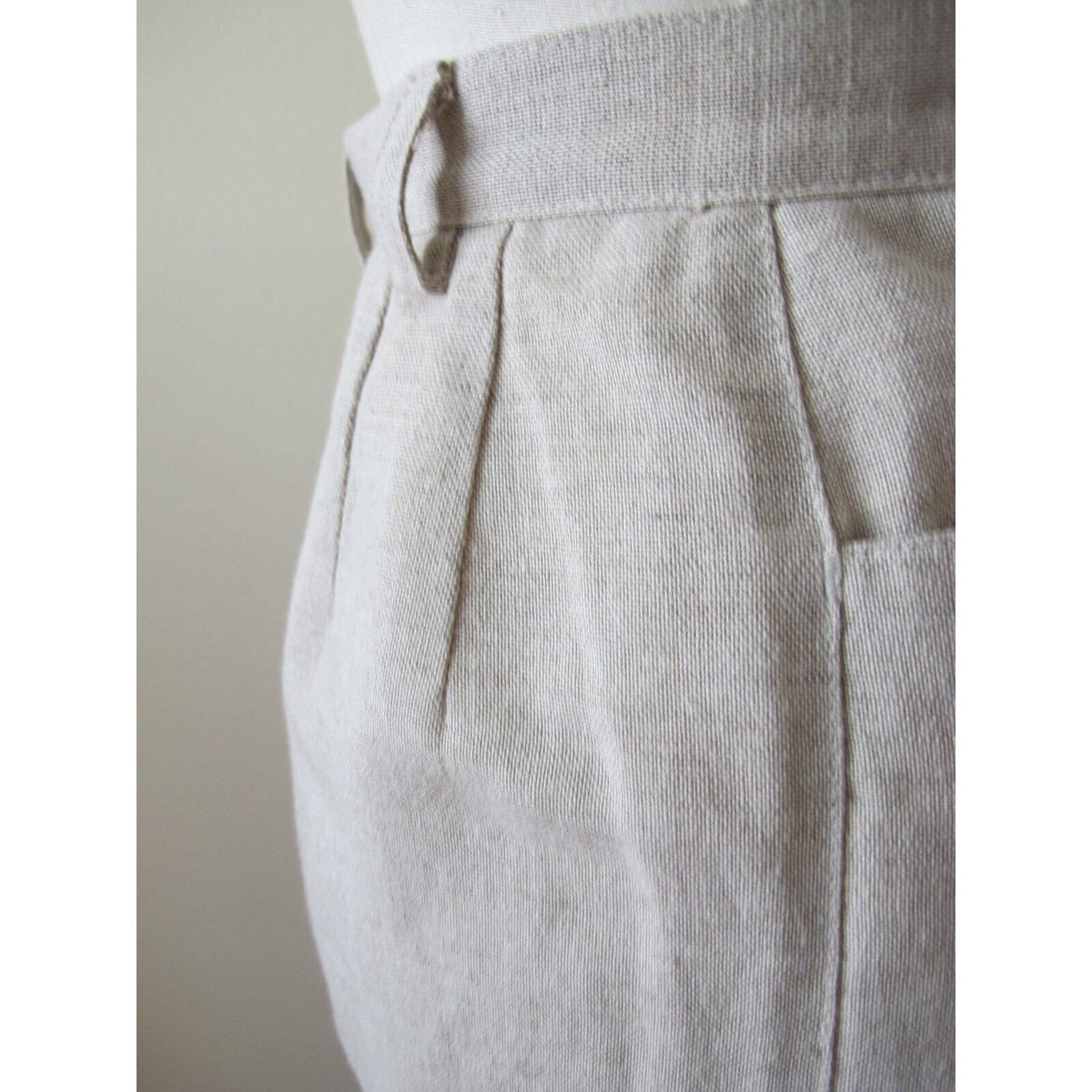 Vtg 90s Beige Linen Trouser Pants 24 XS Deadstock High Waist