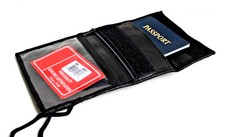 Genuine Leather Wallet ID Badge Pocket Card Holder Pouch Neck Strap US SELLER