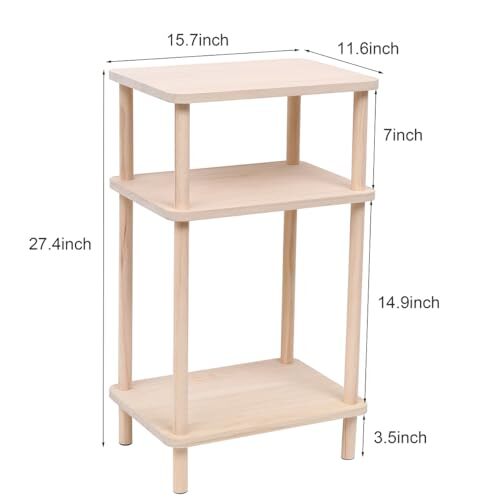 Solid Wood End Table Set of 2, 3Tier Burlywood Side Tables Burlywood