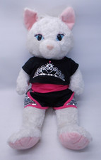Build A Bear Cat 17" White w Sparkle Princess Outfit Black and Pink Sequins