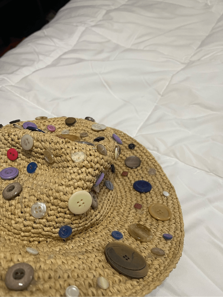 Button Straw Hat Hippie Boho Chic Small Medium | eBay display picture 3