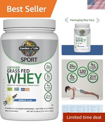 Vanilla Grass Fed Whey Protein Powder - 24g Protein, Immune Support, 20 Servings