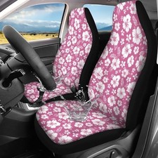 Pink Hibiscus Floral Front Car Seat Covers Set Of 2 Pink White Hibiscus Floral