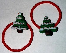 NWT Set Of Two Christmas Tree Elastic Hair Ties Red And Green