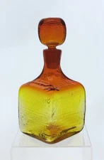 Blenko Handmade Glass 6224S Bark Decanter in Tangerine Wayne Husted Design