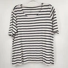 J. Jill Pima Slub Scoop Neck Side Slit Tee Womens Size LP Large White Striped