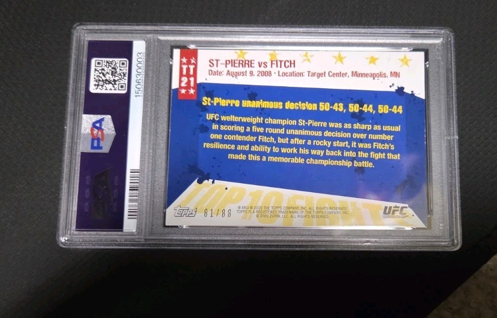 2009 Topps UFC Round 1 Top 10 Fights Georges St Pierre Gold #/88 PSA 8 Rookie view 4