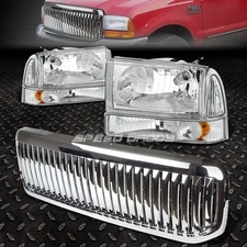 CHROME HOUSING HEADLIGHT+AMBER CORNER BUMPER LIGHT+FRONT GRILLE FOR 99+SUPERDUTY