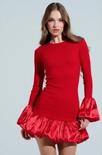 AKIRA RED Can't Miss Me Ribbed Knit Ruffle Mini Cocktail Club Dress S Hoco