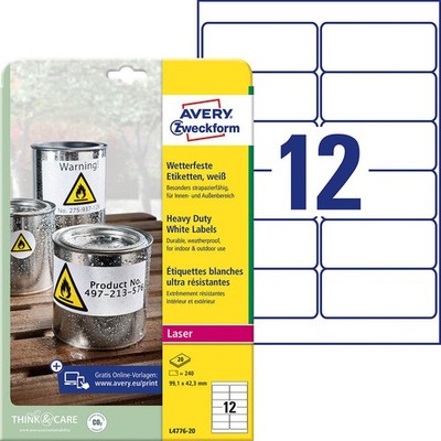 AVERY Zweckform wetterfeste Folienetiketten L4776-20 weiß 99,1 x 42,3 mm, 20...
