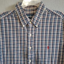 Ralph Lauren Men's XL Shirt Classic Fit Long Sleeve Pony Logo Blue Cream Plaid