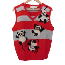 The Eagle's Eye Vintage Shetland Wool Hand Knit Sweater Vest Pandas Sz Large