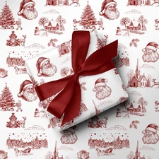 Red Christmas Toile Wrapping Paper, Vintage White Rustic Holiday Gift Wrap