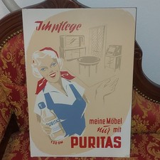 Puritas Tischpflege Werbeschild Pappschild Gebr. M&uuml;ller Dresden 42cm x 29,5cm