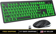 Wireless Oversized Keyboard  Mouse Set - 7 Color Backlit, Large Print Keys