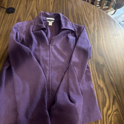 Christopher & Banks Womens Purple Faux Suede Zip Up Jacket Sz Med Snap Pockets