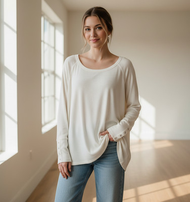 Nine Britton 1X Tunic Top Cream White Ribbed Minimalist Scandi Boho Coastal Chic