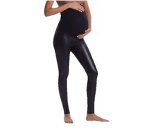 Time And Tru Women's Maternity Leggings Faux Leather Black Soot Size XXL NWT