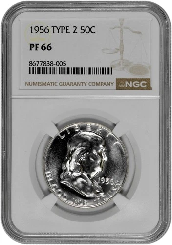 1956 Type 2 50C Proof Silver Franklin Half Dollar NGC Graded PF 66 in New Holder