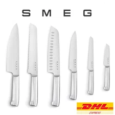 SMEG 6 Piece Stainless Steel Knife Set Chef Santoku Bread Meat DHL Express