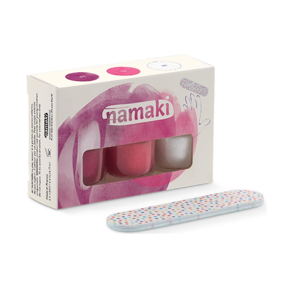 Namaki Set di 3 smalti biologici per bambini, a base d'acqua, con lima (w9X)
