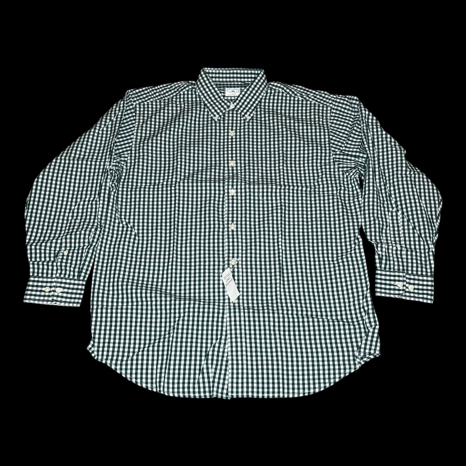 Vintage NWT 80 90s Brooks Brothers Mens Green Oxford Gingham Sport Shirt LARGE