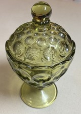 1960s Imperial Glass Compote Candy Lid Thumbprint Provincial Green VTG MCM
