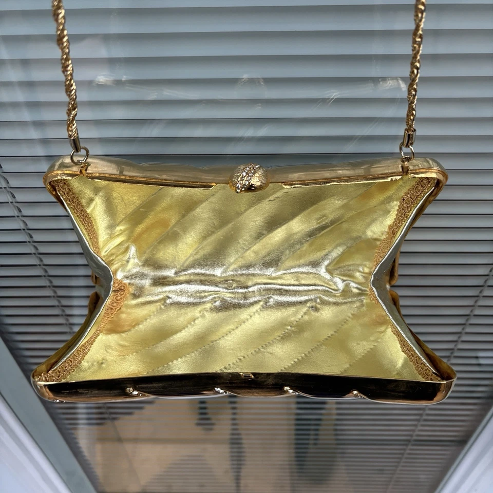 Vintage Walborg Gold & Silver Metal Evening Clutch with Shoulder Strap Chain - Image 4 of 4