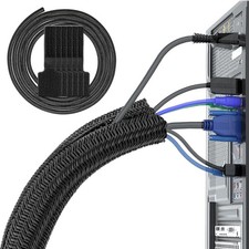 Image of Black Cable Tidy Sleeve(Length 10ft, Diameter 1/2 to 1 Inch Expandable), Braided