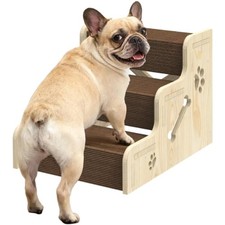 Dog Stairs for Small Dogs, 3-Step Wooden Dog Ramp for Bed, Couch  Car, Non-S...