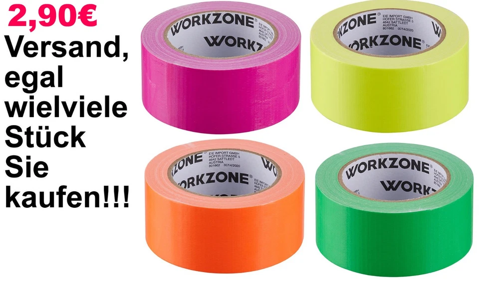 WORKZONE NEON Gewebeklebeband 50mm/30m Duct Tape Panzerband Gaffa Stagetape