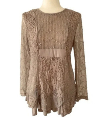 Women's Boho Lace Tunic Top Beige Romantic Lagenlook Cottagecore Small  NWOT