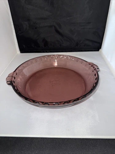 Vintage PYREX #229 Cranberry Glass  9.5" Pie Plate Fluted Dish Handles Scalloped