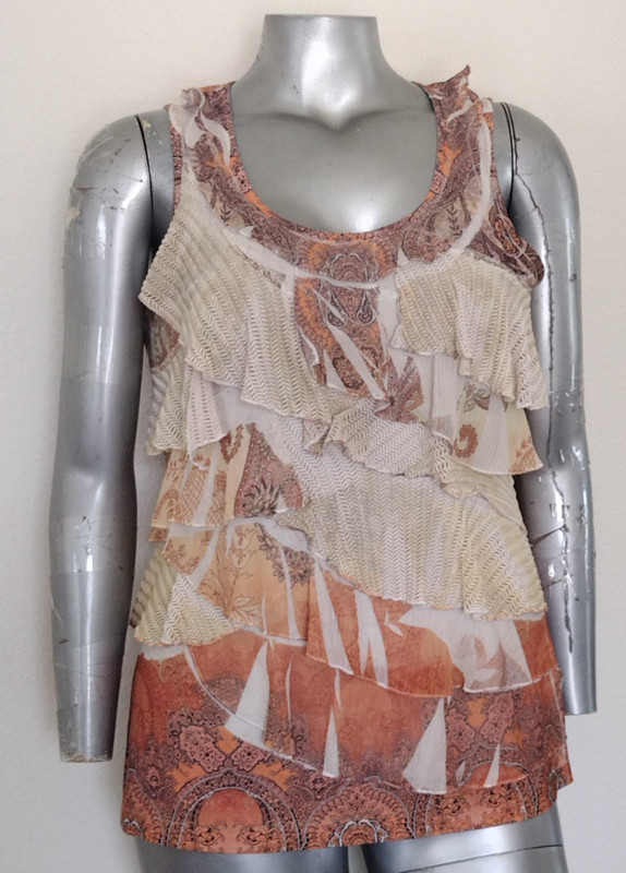 WOMAN DRESSBARN LAYERED RUFFLE TANK TOP Size L PULLOVER SLEEVELESS CHIFFON