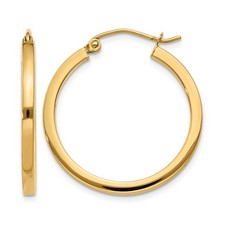 14K Yellow Gold 2mm Square Tube Hoop Earrings L-25 mm, W-25 mm 1.7gm