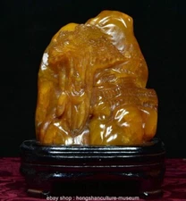 4.4" Chinese Tianhuang Shoushan Stone Carving Mountain Tree House Sculpture