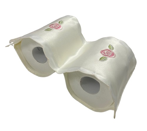 Toilet Roll Holder Fabric Bathroom Loo Storage Holds Two - Rose Embroidered - Picture 2 of 3