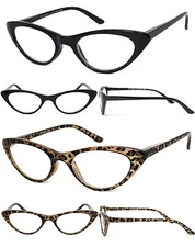 Retro Womens Cat Eye Full Lens Reading Glasses Spring Hinges Black or Leopard