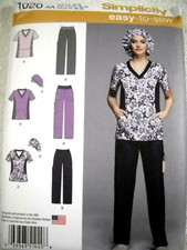 Simplicity 1020 Scrubs Top Pants Cap Misses size 10-18 Sewing Pattern