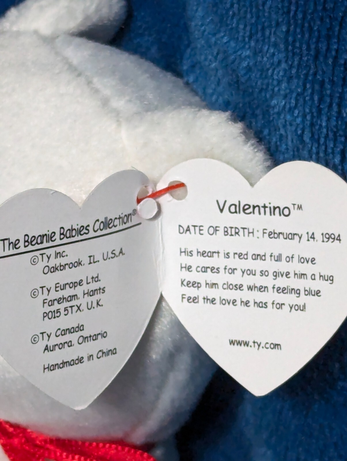 1993 - 1994 Valentino Original TY Beanie Baby P.E. Pellets ~ Errors: Brown Nose 