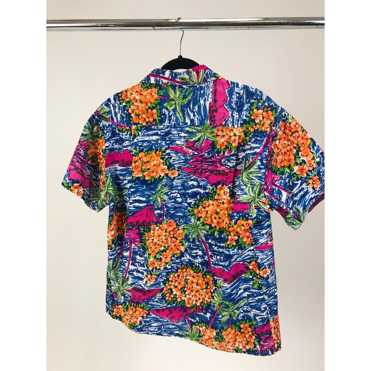 Vintage 1940s-1950s Men's Cotton Hawaiian Shirt with Orange