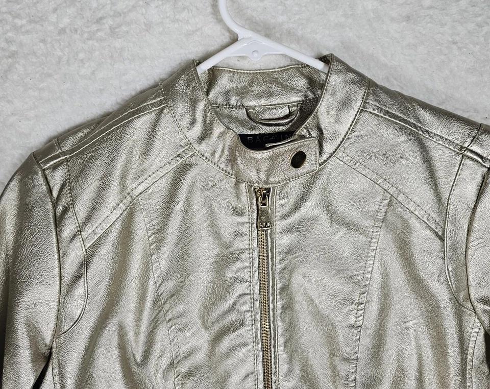 NUEVO CON ETIQUETAS BACCINI Mujer Chaqueta Imitación Cuero Dorado Metálico Talla Pequeña NUEVA Foto 3 de 4