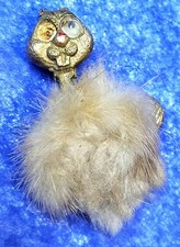 Vintage Furry Squirrel Brooch With Gold-Tone Metal Faux Fur