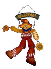 Wood Scarecrow Welcome Sign Fall Harvest Halloween Door Wall Autumn Decor 13" t