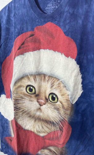 The Mountain Christmas Cat Shirt Men Medium Adult Blue Tie Dye Kitty Santa Claus - Picture 4 of 4