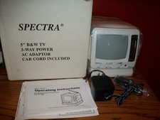 Spectra 52-BWR 5" Portable B W Television w/ AM/FM Radio 3 Way Power