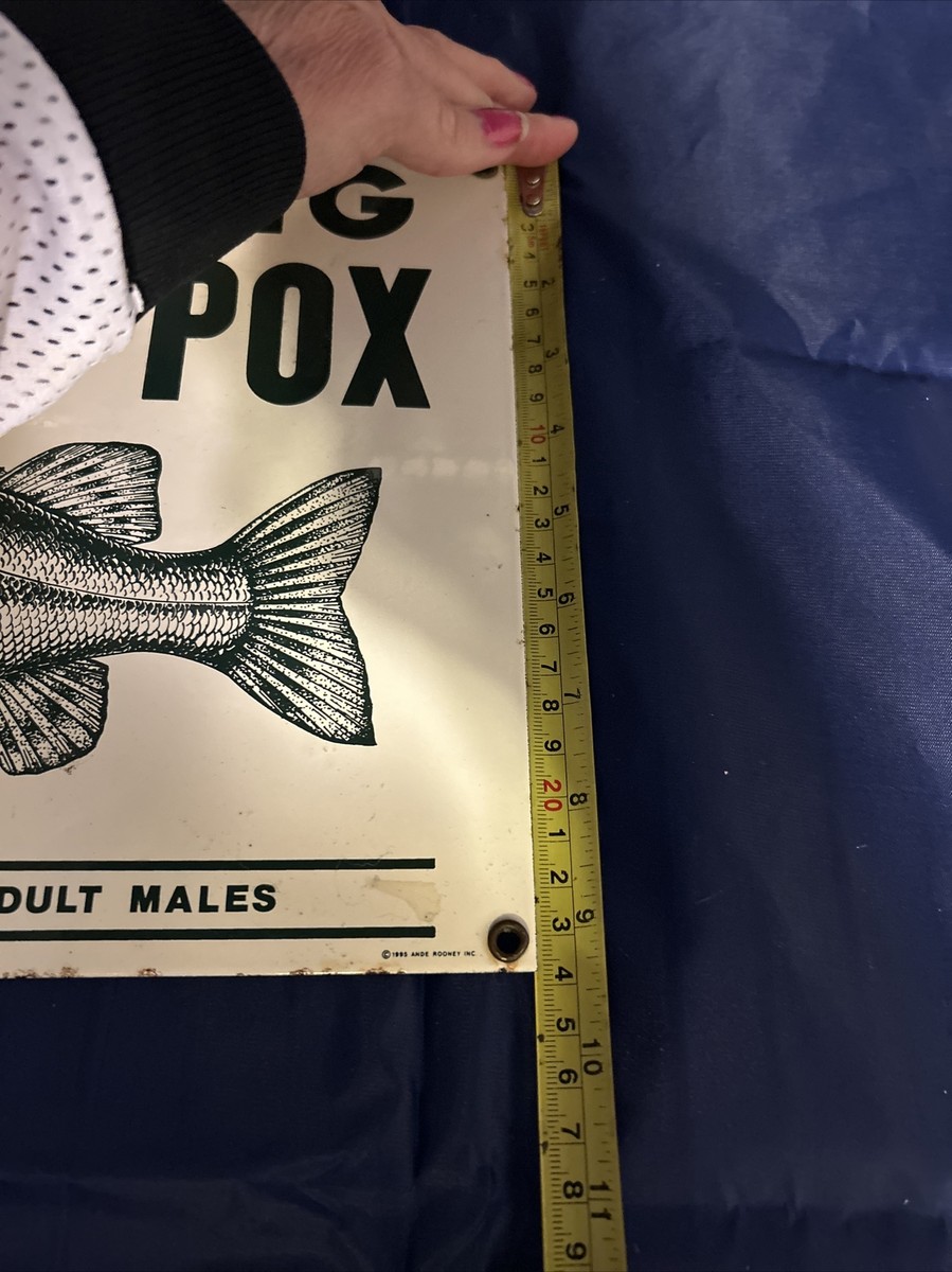 中古 back number『then』『fish』 VINTAGE SIGN METAL ENAMEL WARNING FISHING POX VERY CONTAGIOUS TO