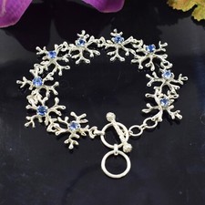 Natural Kyanite Gemstone Sterling Silver Link Chain Bracelet Women Jewelry 8.5In